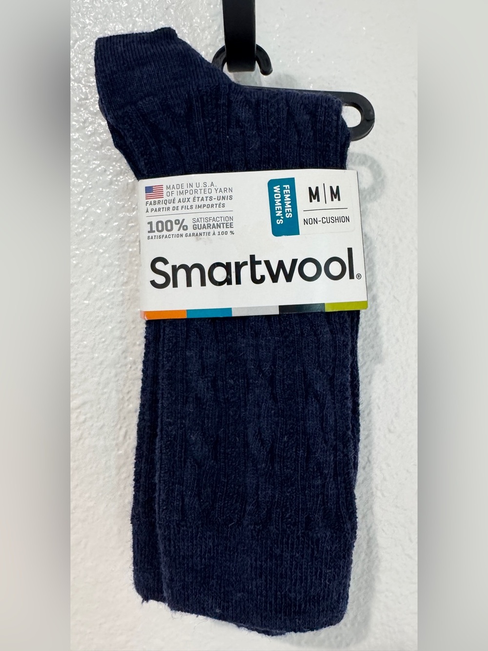 NWT Smartwool Cable Knit Crew Socks Navy Merino Wool Hiking Winter Travel Warm M